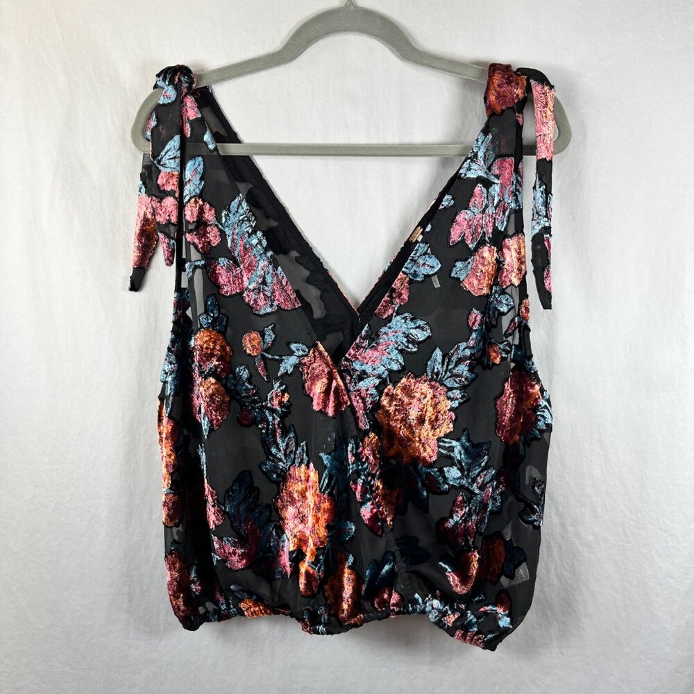 Free People Floral Burnout Velvet Sleeveless Top Whimsigoth Dark Romantic Witchy